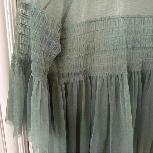 Womens Lightweight Airy See Through Mesh Soft Girl Romantic Olive Green Blouse S - Picture 4 of 6